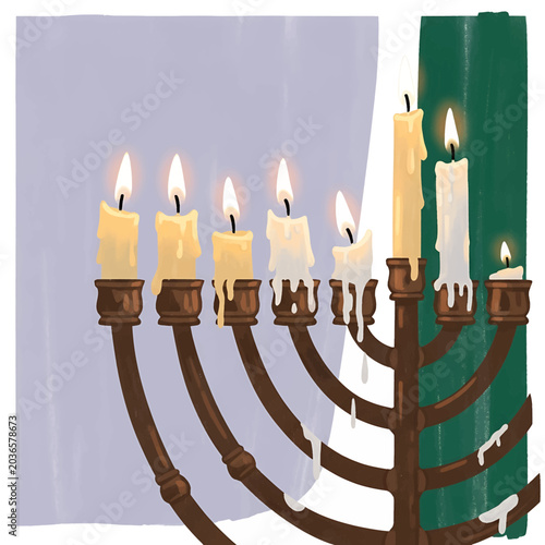 Bild auf Leinwand Menorah with lit candles on Hanukkah.