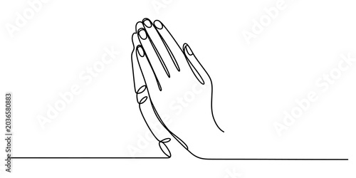 Canvastavla Minimalist continuous line drawing of praying hands, vector illustration