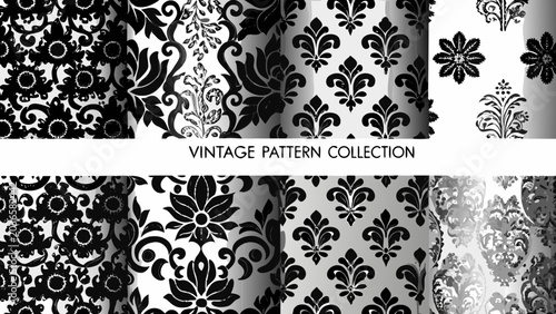 Photos Floral ornament collection a set of twelve repeating vector patterns in monochro