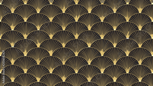 Art deco fan pattern a repeating geometric design in gold and black tones motif nouveau vintage style retro decorative wallpaper background