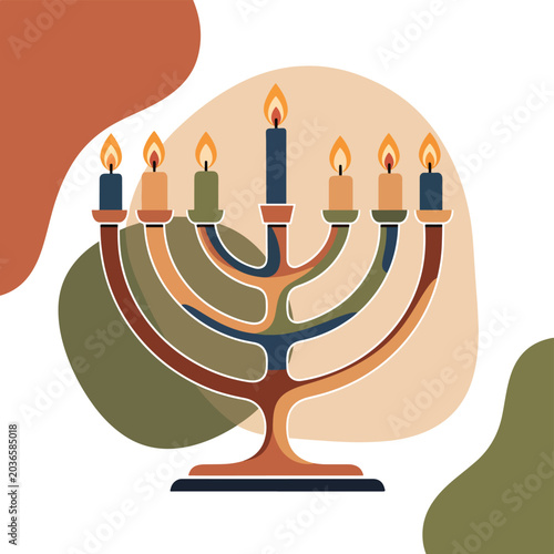 Schilderij op canvas Menorah with lit colorful candles 2.