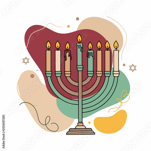 Foto Menorah with lit candles Hanukkah.
