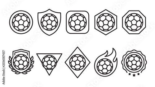 Collection of Soccer Ball Icons and Emblems in Various Geometric Shapes and Shields