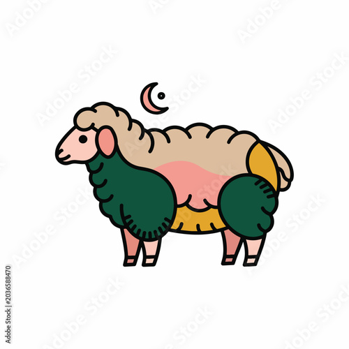 Fotografie Sheep with green wool standing still.