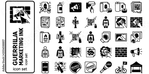 Quadro su tela Guerrilla Marketing Ink Black White-Paste Up Urban Wall Stencil-Street Ad Vector
