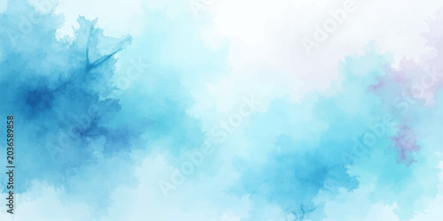 Fotografie Beautiful abstract watercolor background featuring a bright blue sky with fluffy