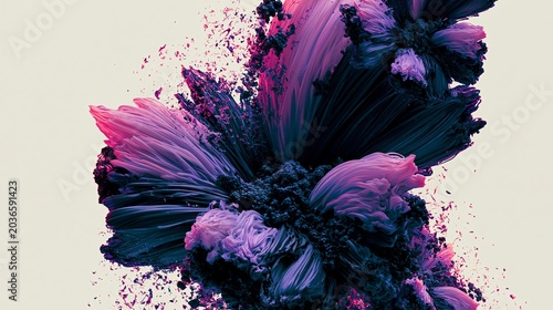 A vibrant and dramatic abstract art piece featuring a swirling mix of purple and black colors