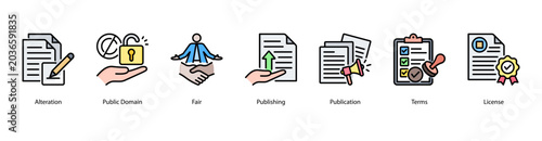 Valokuva Publishing Rights web banner icon vector illustration featuring Alteration, Public Domain, Fair, Publishing, Publication, Terms, and License
