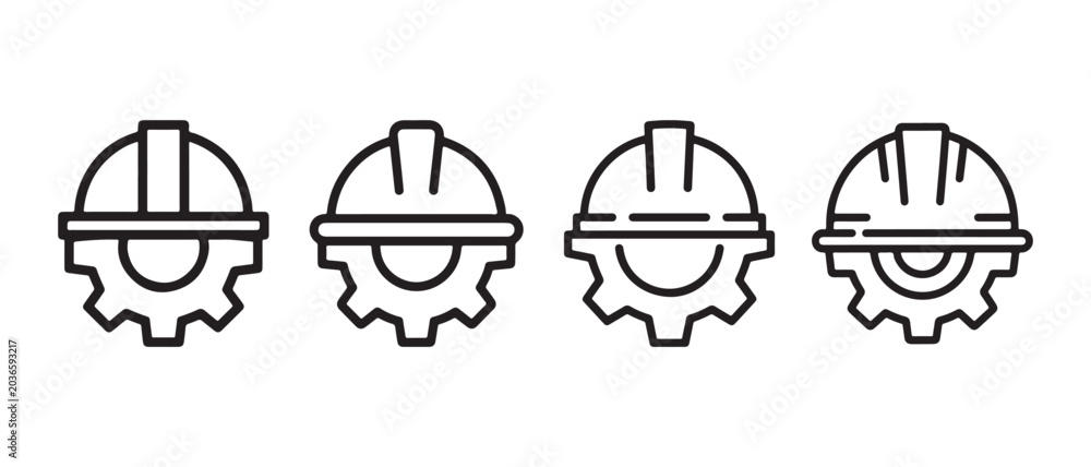 Fototapeta premium Set of construction hard hat and gear icons. representing industrial engineering and safety in flat style.