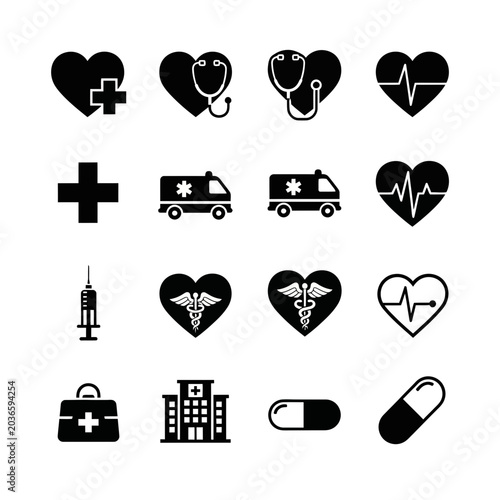 Healthcare Heart and Emergency Medical Icon Collection