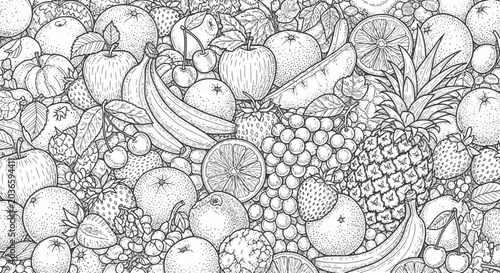 Hand Drawn Fruit Pattern Coloring Page Illustration