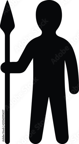 Bild auf Leinwand Silhouette design simple human figure standing holding a sharp long spear vector