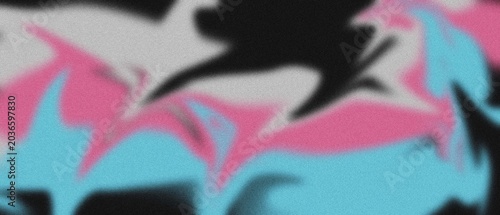 Grainy abstract background featuring a mix of black, pink, and light blue flowing colors with retro texture.