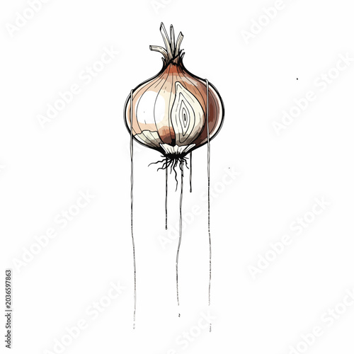 Foto Drawing of an onion with tears.