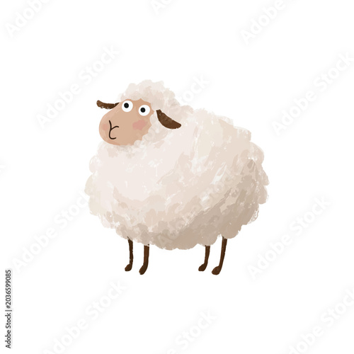 Cartoon Woolly Sheep Illustration Standing Smiling.
