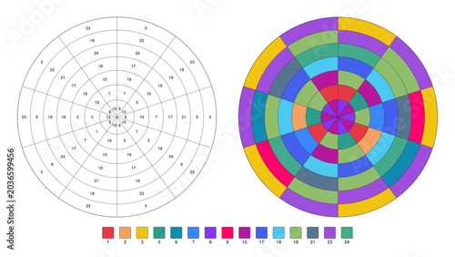 Quadro su tela Rainbow color chart with template and completed sample