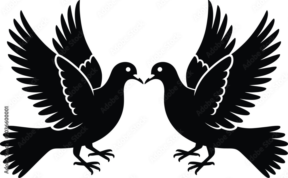 Fototapeta premium Dove silhouette design, peace bird symbols vector artwork modern decorative nature graphics romantic flying bird elements illustration