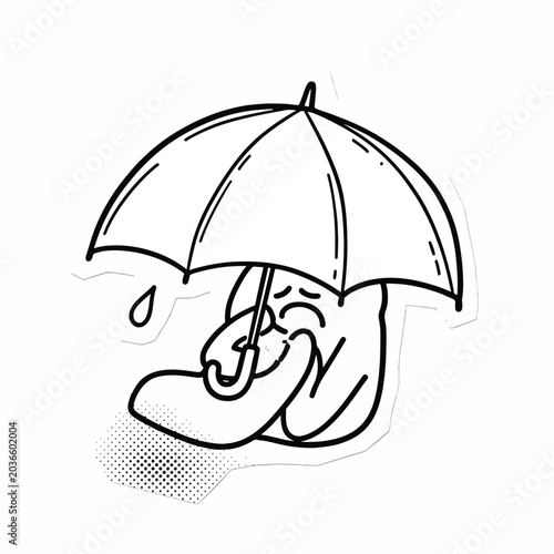 Photography Sad man under rainy umbrella alone.