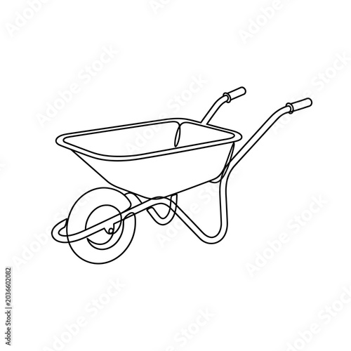 A simple black and white line drawing of a wheelbarrow, illustrating a common garden tool used for carrying materials
