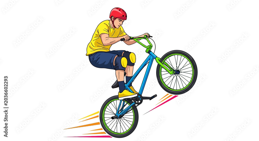 Fototapeta premium Man riding a bicycle performing tricks.