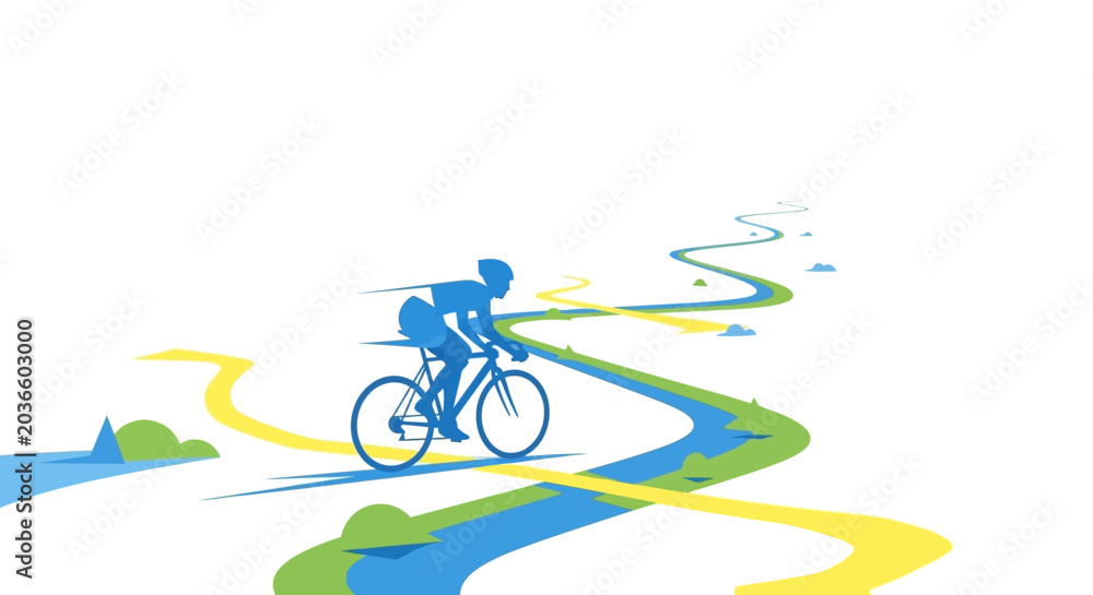 Fototapeta premium Cyclist riding on a winding road.