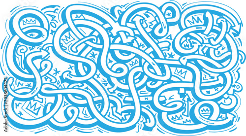 Obraz na płótnie Abstract Blue Swirls and Arrows Pattern with Crown Motifs