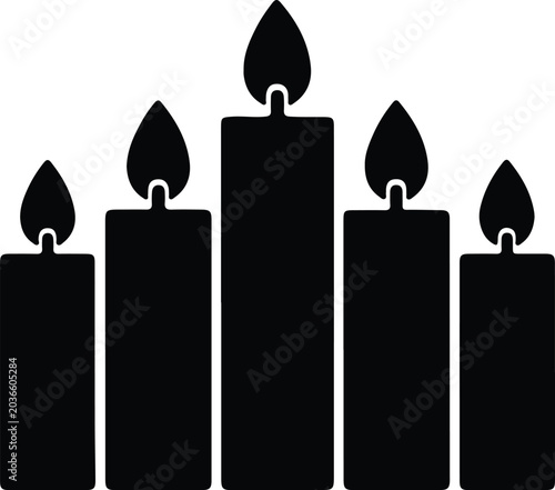 Silhouette design of five burning religious or decorative candles vector