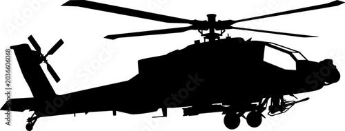 Bilde på lerret Military helicopter silhouette illustration with angular cockpit, rotor blades,