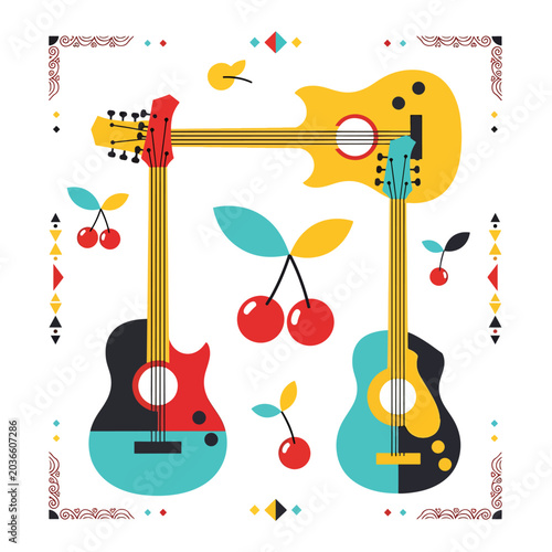Bild auf Leinwand Colorful guitars and musical instruments.
