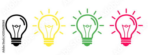 Photos Lamp line icon set. Idea lamp icon collection.