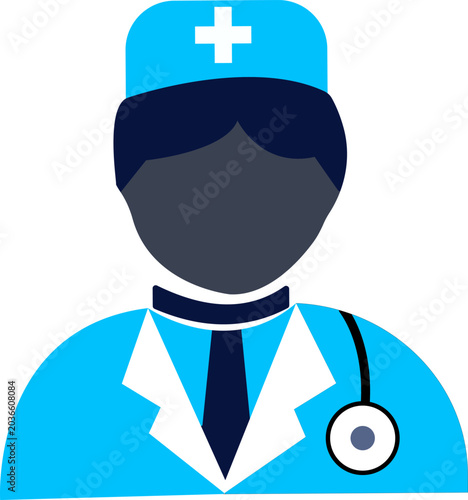 A blue and white icon of a doctor or nurse on a white background vector illustration eps