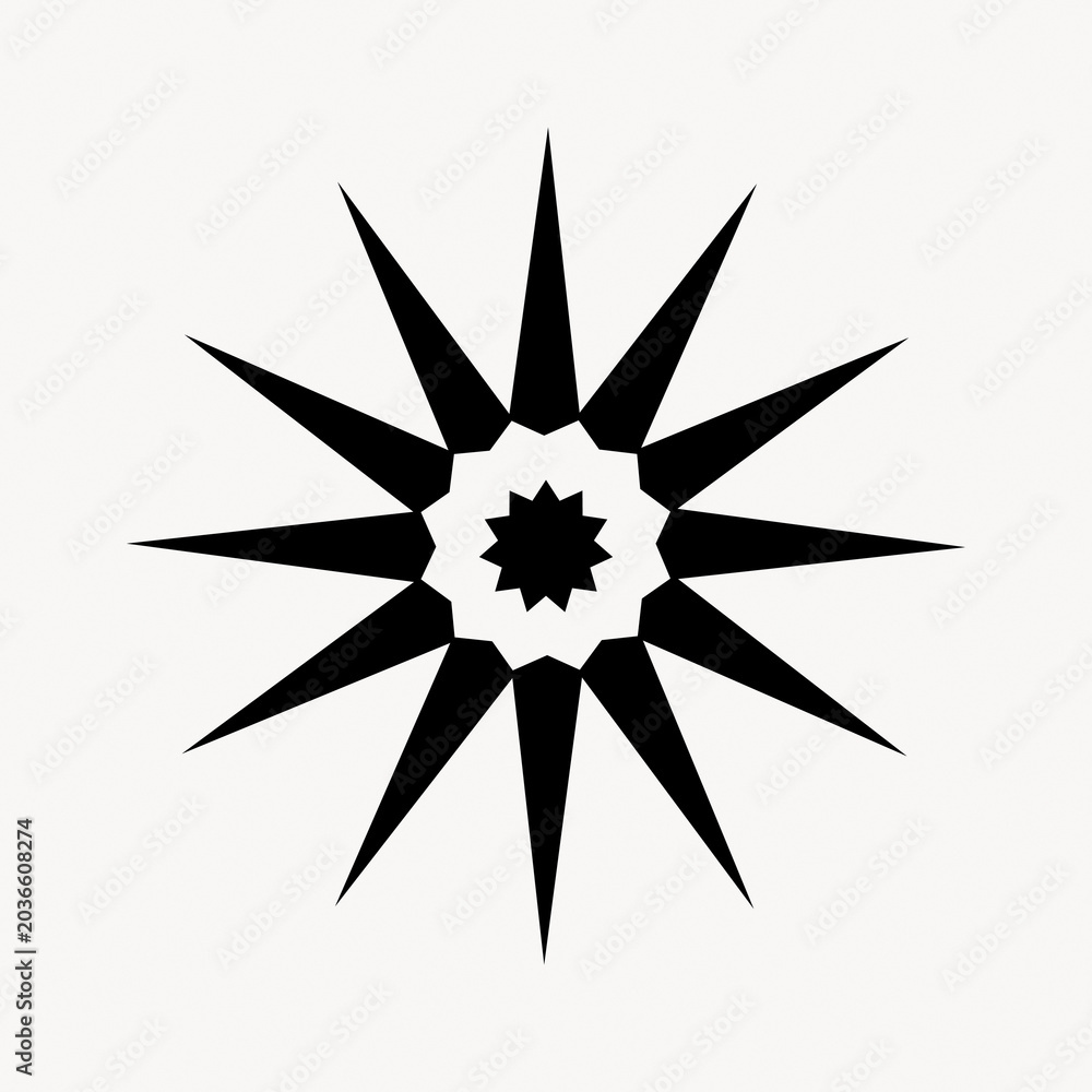 Obraz premium Abstract black starburst pattern with sharp, pointed edges on white.