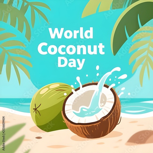 Fresh Tropical Coconut Illustration for World Coconut Day