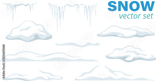 Bild auf Leinwand Winter Snow Vector Collection Featuring Frozen Icicles, Snowdrift Borders, and F