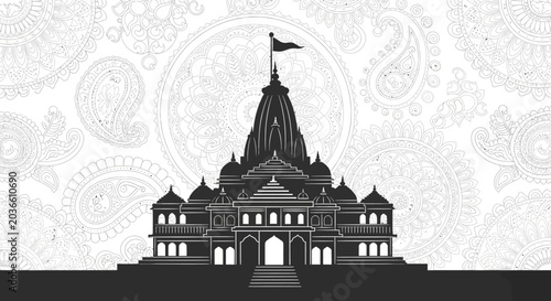 Indian Heritage Temple Silhouette Background with Traditional Architecture and Cultural Pattern Design
