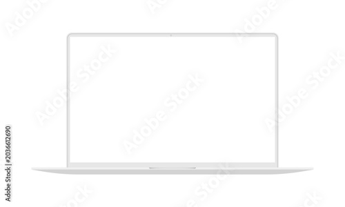 White MacBook laptop device mockup template for website presentation or advertising. Vector illustration