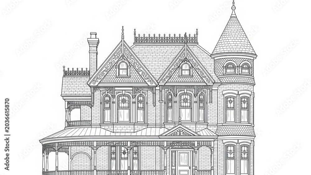 Obraz premium Sketch of church and castle in an old European city with vintage architecture illustration and historic black and white drawing style