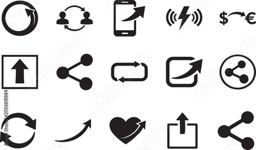 Fotografie Share icon set with arrows, back and forth sharing, location share symbols vecto