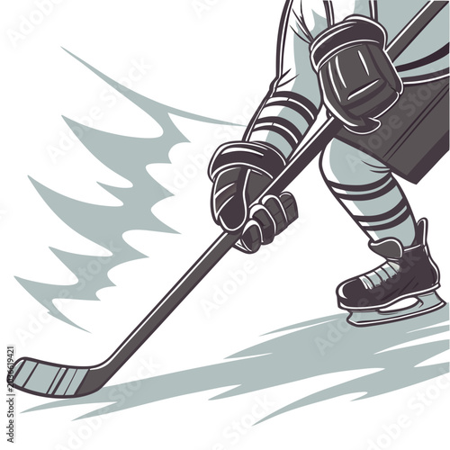 Canvas Print Ice hockey player moving with stick on ice illustration equipment illustration