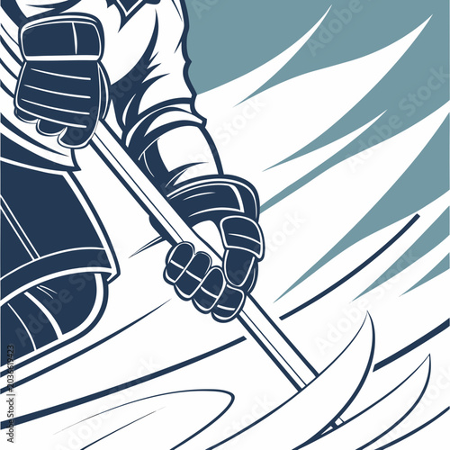 Photography Close up ice hockey player holding stick graphic illustration with equipment
