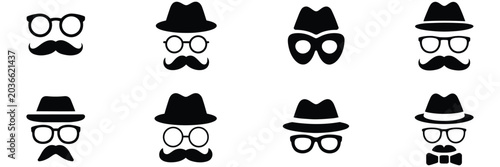 Foto Incognito Icon Set Featuring Anonymous Spy Agent and Private Detective Character