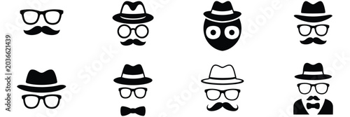 Foto Incognito Icon Set Featuring Anonymous Spy Agent and Private Detective Character