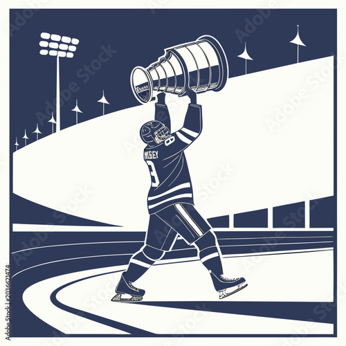 Photography Silhouette illustration of ice hockey player raising the championship trophy