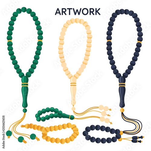 Foto Colorful prayer beads on display.