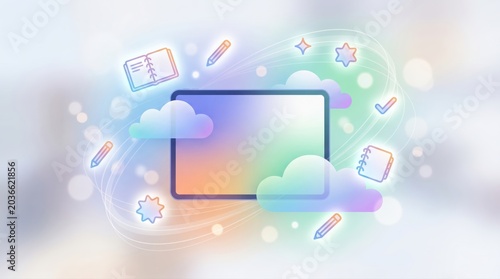 Cloud computing technology concept with digital tablet applications and online data storage icons