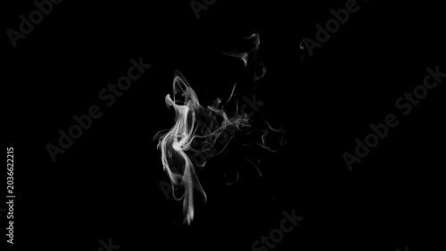 Foto Abstract swirling white smoke wisps rising and dissipating against a stark black