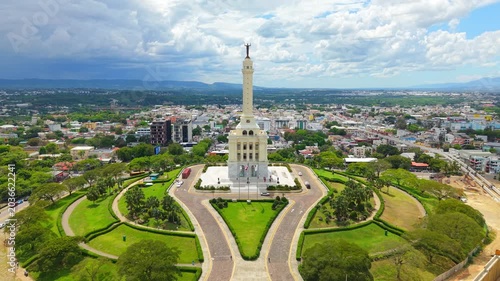 Drone aerial view of monument santiago, Dominican Republic