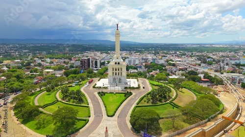 Drone aerial view of monument santiago, Dominican Republic