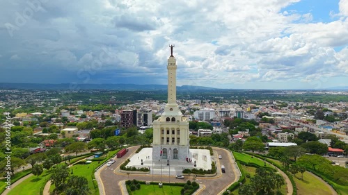 Drone aerial view of monument santiago, Dominican Republic