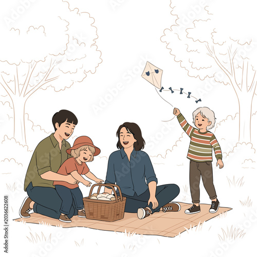 Bild auf Leinwand Family enjoying outdoor picnic together happily 1.
